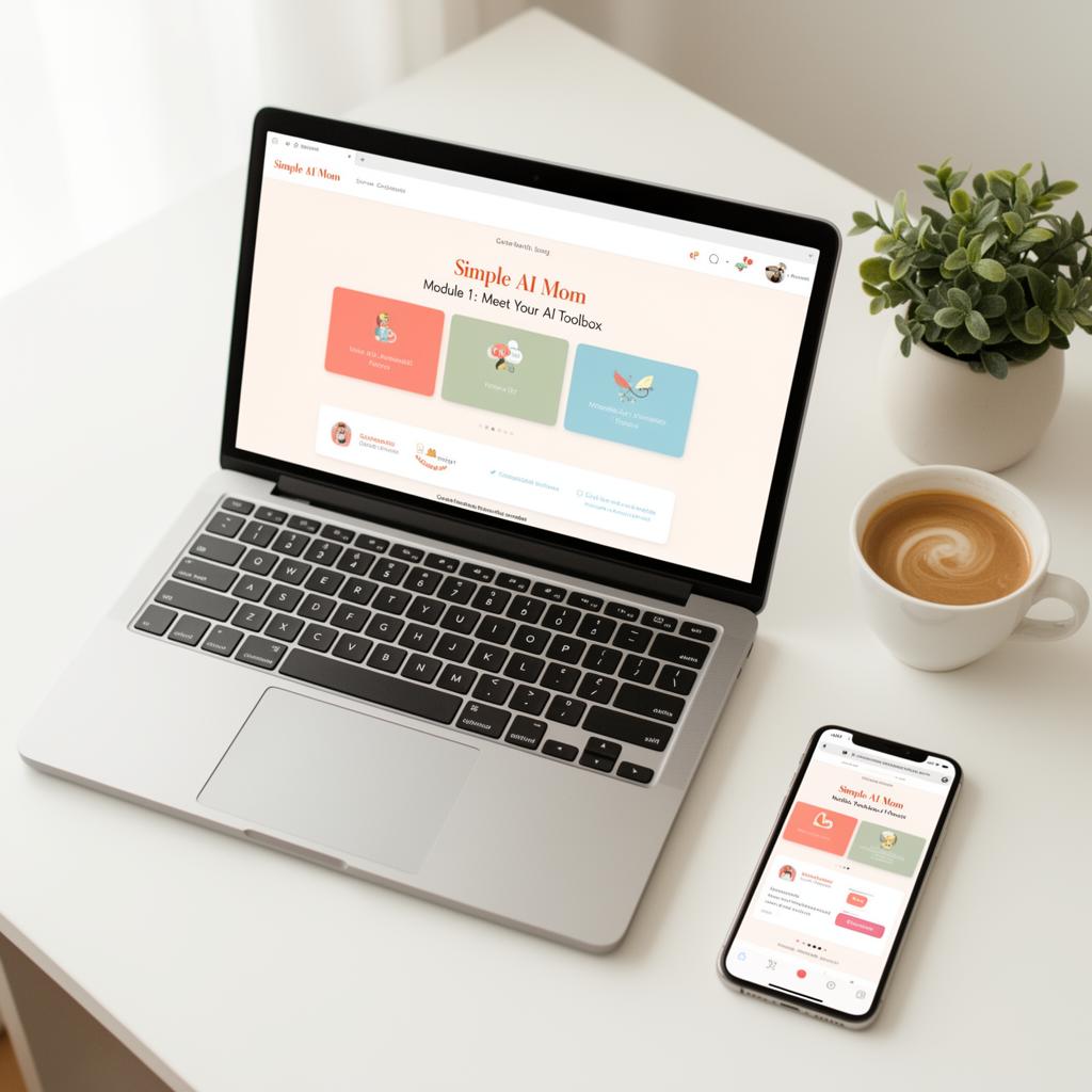 Simple AI Mom course — preview of modules, prompts, and templates