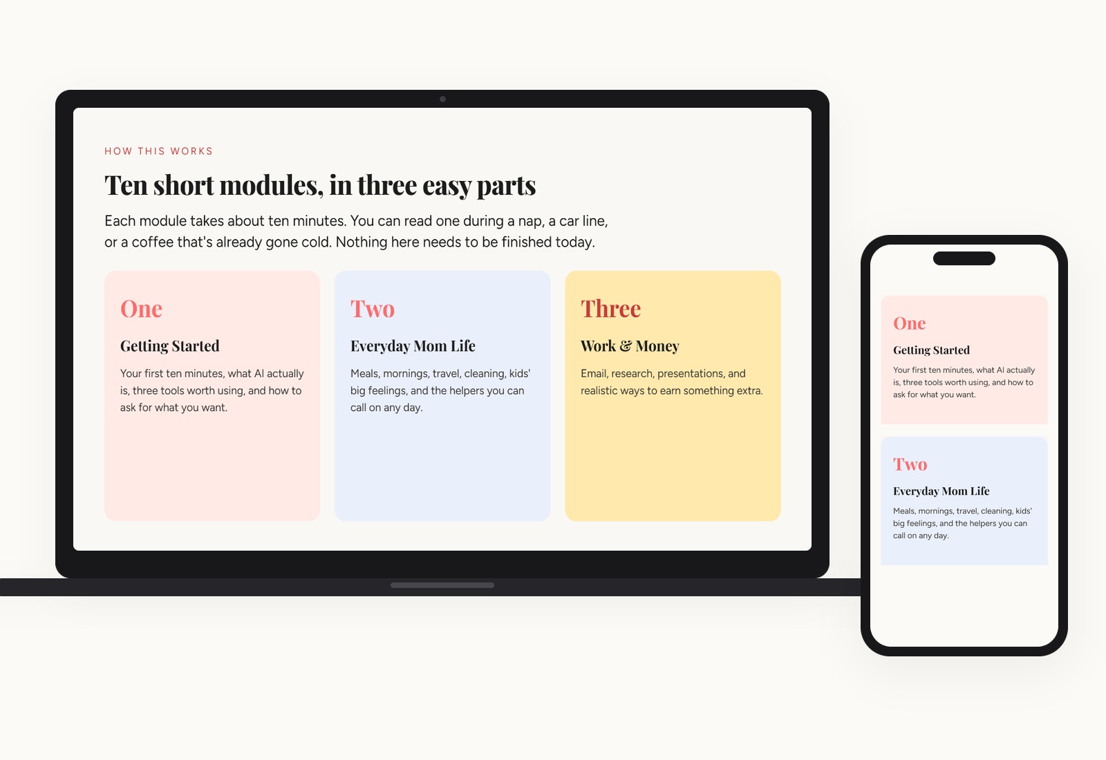 Simple AI Mom course, preview of modules, prompts, and templates