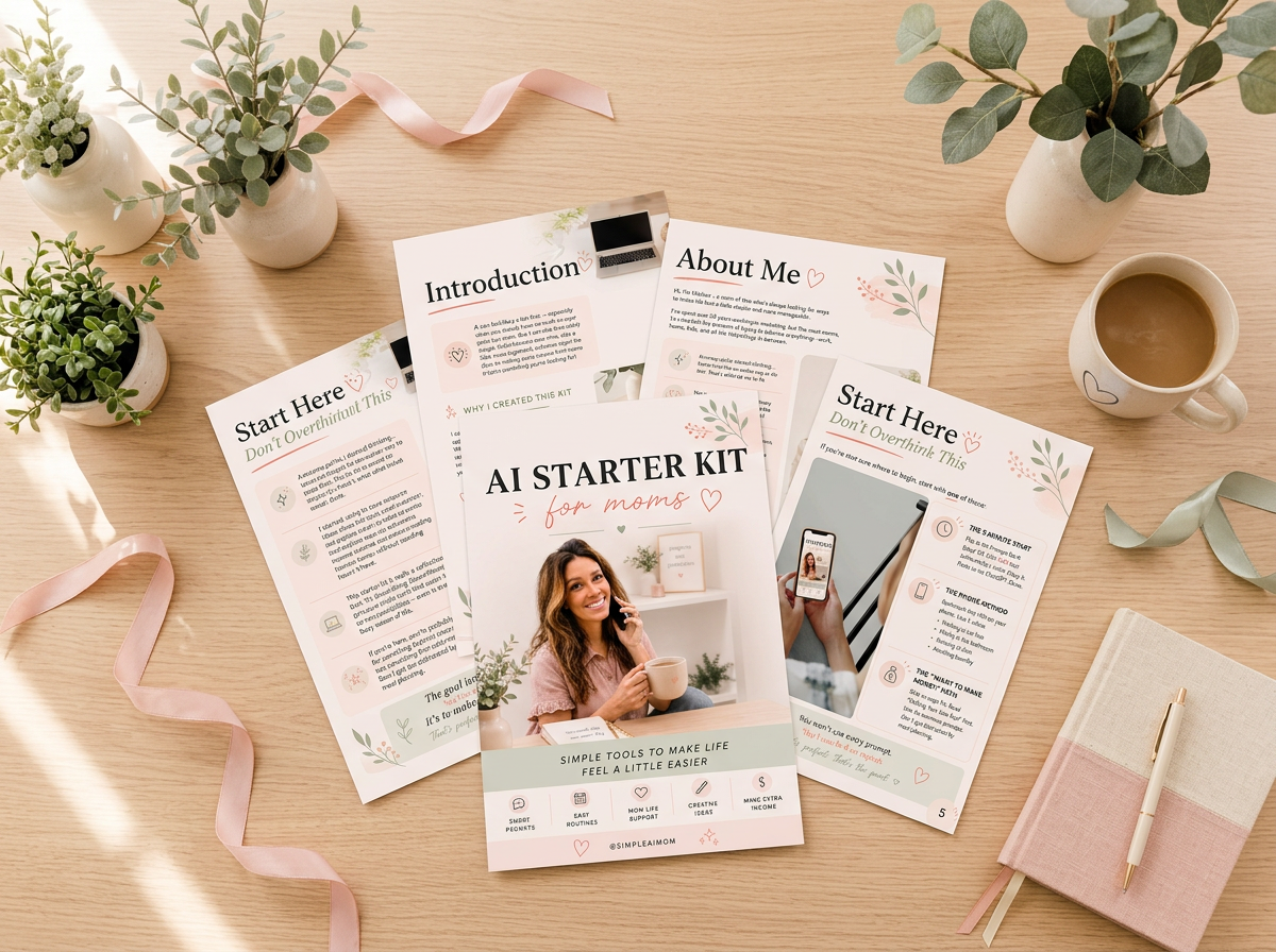 AI Starter Kit for Moms — preview of prompts, templates, and printables